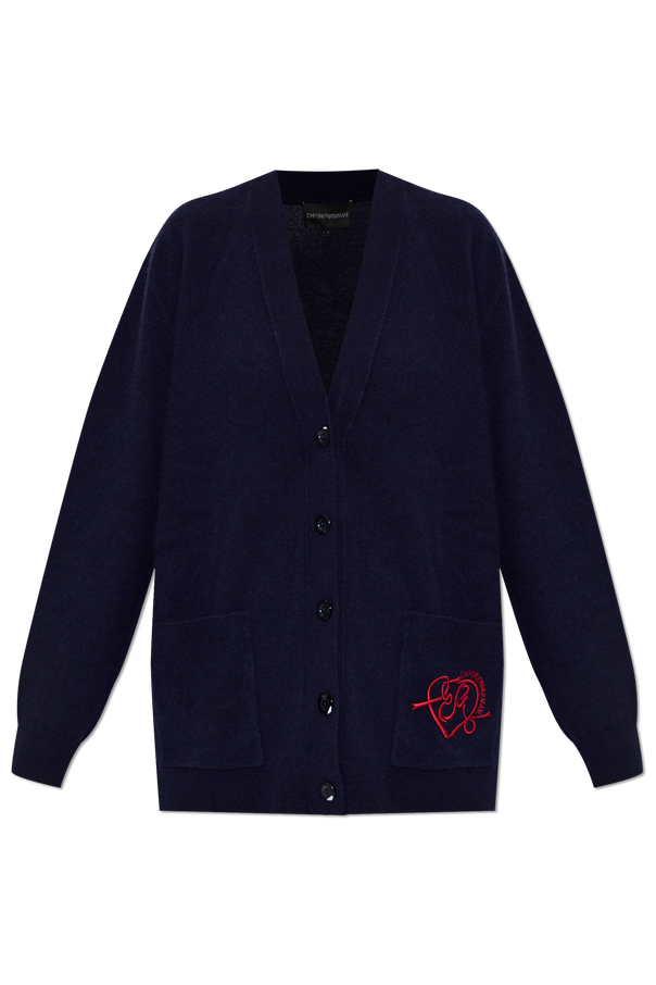 Navy blue Wool cardigan with pockets Emporio Armani - Vitkac France